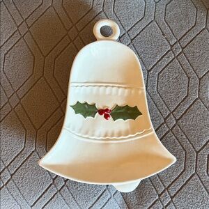 EUC Vintage Holiday Bell Shaped Cream Dish with Holly Design 1976 red green